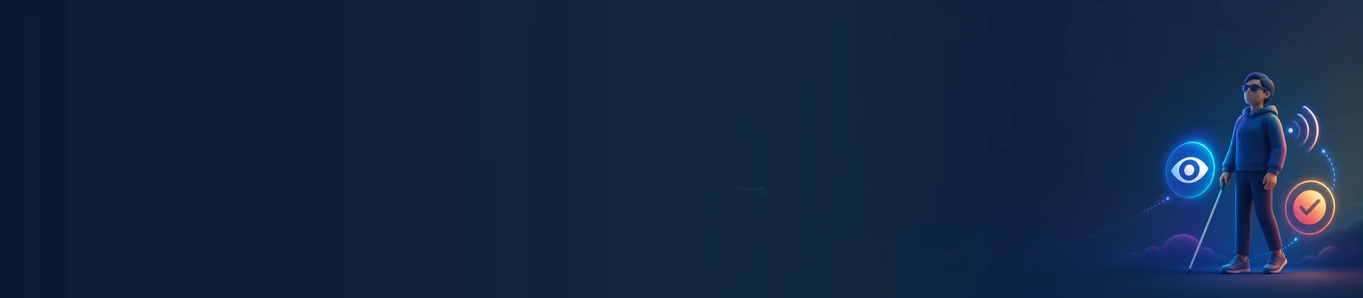 A traveller with visual and hearing support symbols